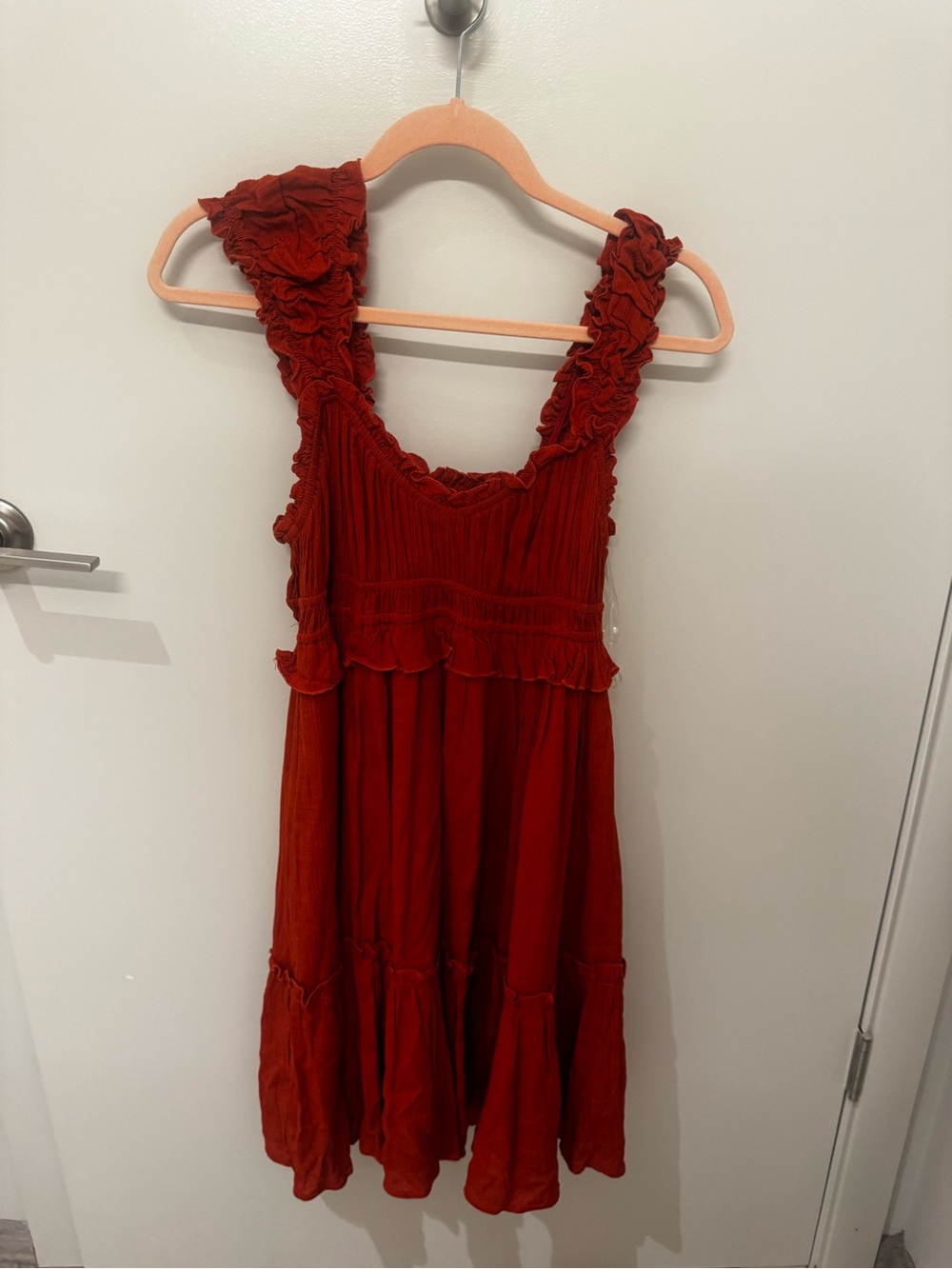Pink Lily Rust Red Ruffle-Strap Sundress